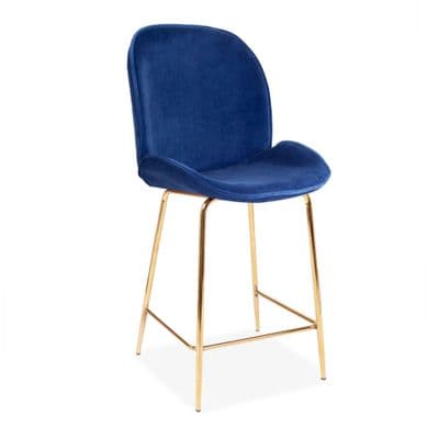 x2 Deep Blue Journey Velvet Barstool, with Gold Legs