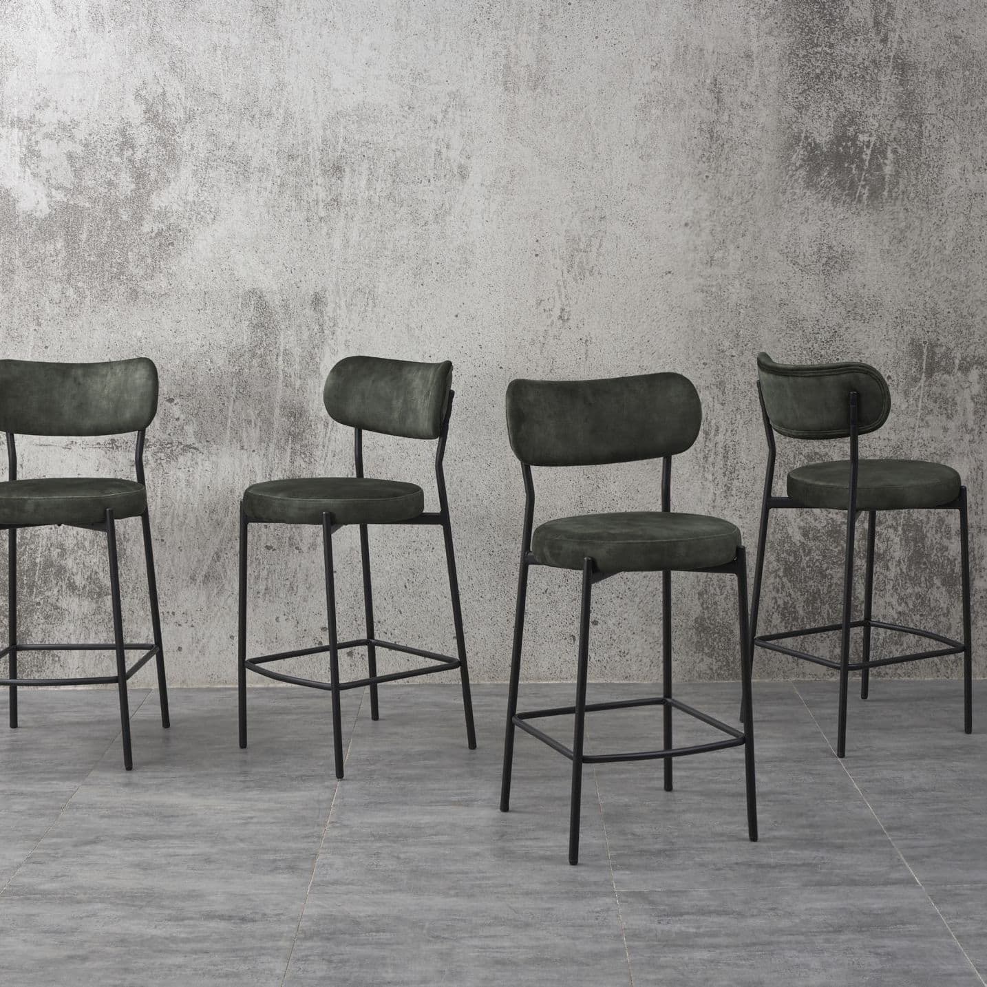 x2 Derby Padded Velvet Bar StoolDark Green