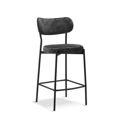x2 Derby Padded Velvet Bar Stool-Dark Grey