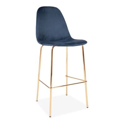 x2 Eiffel Deep Blue Velvet Barstools, with Gold Legs