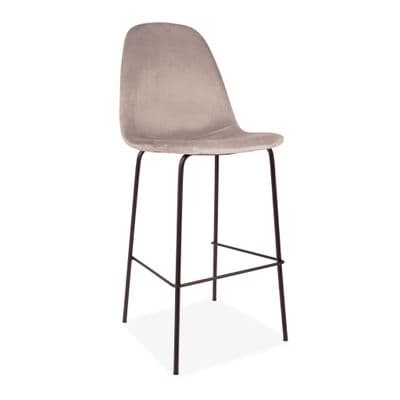 x2 Eiffel Light Grey Velvet Barstools, with Black Legs