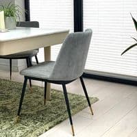 x2 Grey Messi Dining Chair- with Black Legs and detailed Gold Feet