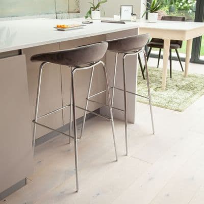 x2 Herschel Grey Velvet Barstools, with Silver Legs