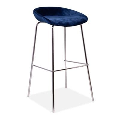 x2 Herschel Royal Blue Velvet Barstools, Silver Legs
