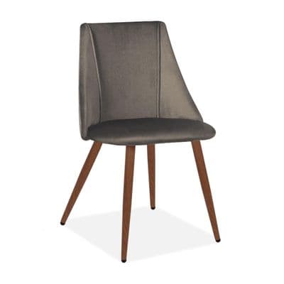 x2 Lule Velvet Upholstered Velvet Dining Chair, Deep Grey, Walnut Legs