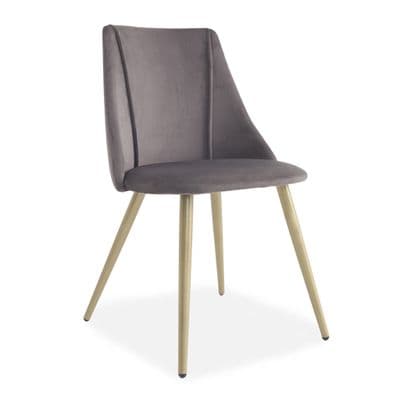 x2 Lule Velvet Upholstered Vevlet Dining Chair, Deep Grey, Gold Legs