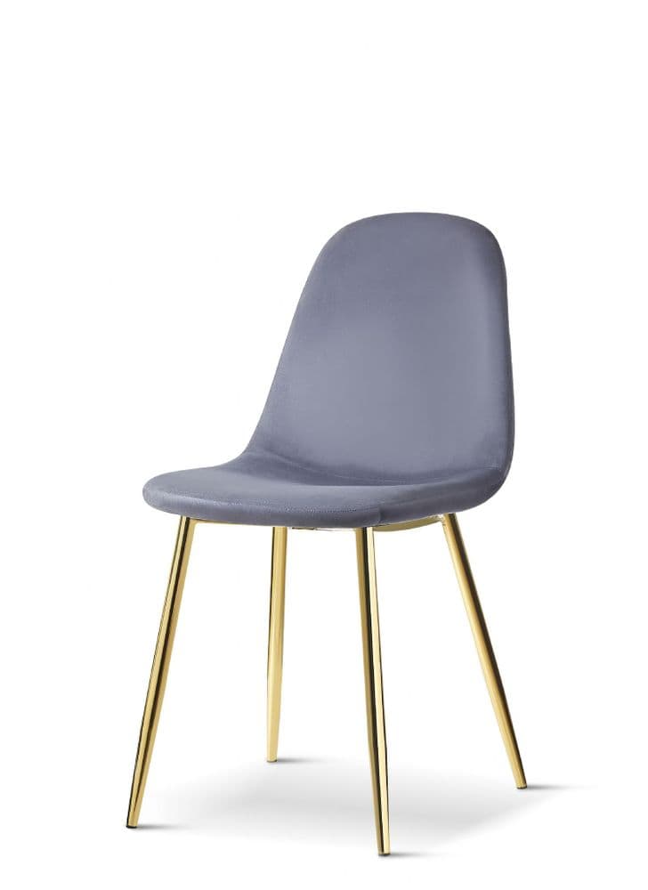 x4 Mmilo Upholstered Eiffel Dining Chair Gold Legs Deep Grey