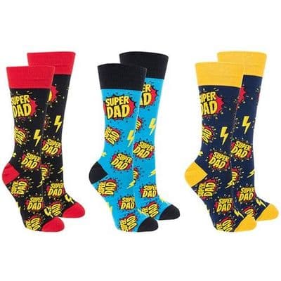 3 Pairs Sock Society Novelty Super  Dad Socks - One Size
