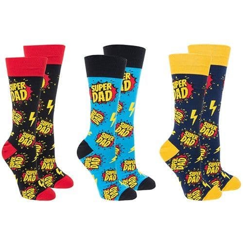 3 Pairs Sock Society Novelty Super  Dad Socks - One Size