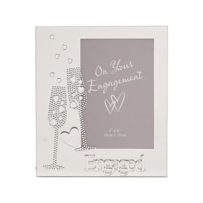 Celebrations Glass Mirror Heart & Flutes Engagement Photo Frame - Single 4x6