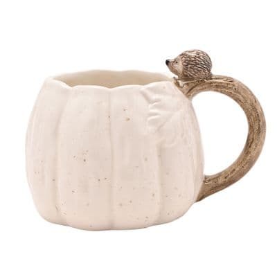 Country Living White Ceramic Pumpkin Mug with Hedgehog on Handle