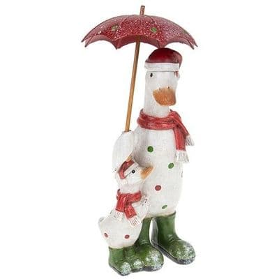 David's Ducks Colourful Xmas Brolly Duck Ornament Figure - Mum & Baby