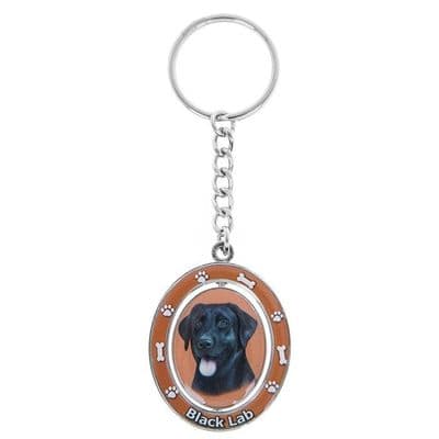 E S High Gloss Enamel Key Ring Spinning Centre- Black Labrador