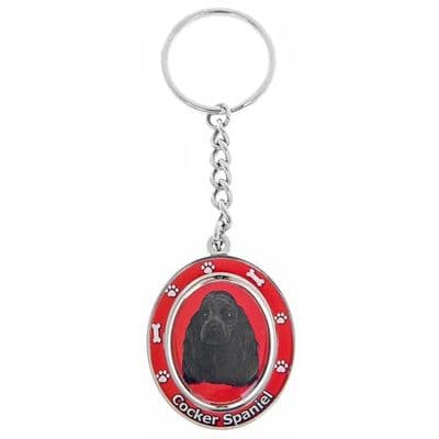 E S High Gloss Enamel Key Ring Spinning Centre- Cocker Spaniel