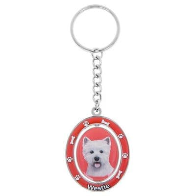 E S High Gloss Enamel Key Ring Spinning Centre- West Highland Terrier