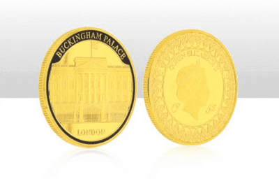 Elgate Queen Elizabeth II & Buckingham Palace 40mm Gold Colour Coin Memento