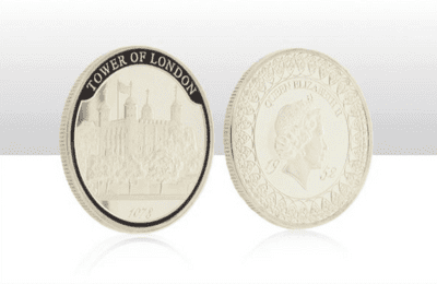 Elgate Queen Elizabeth II & Tower of London 40mm Silver Colour Coin Memento