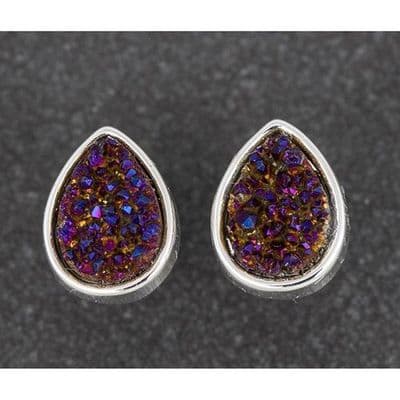 Equilibrium Druzy Crystal Drop Earrings Purple