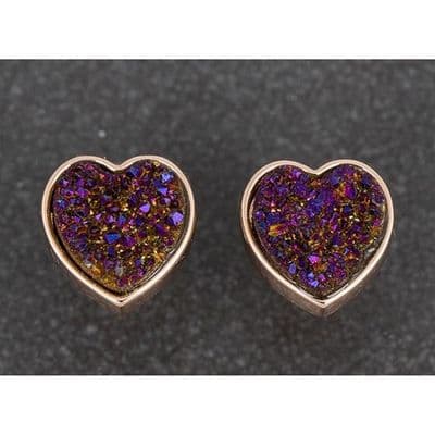 Equilibrium Druzy Crystal Heart Earrings Purple