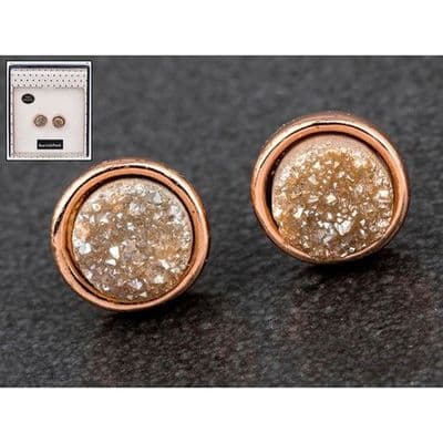 Equilibrium Druzy Crystal Round Earrings Bronze