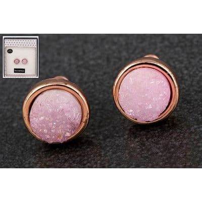 Equilibrium Druzy Crystal Round Earrings Rose