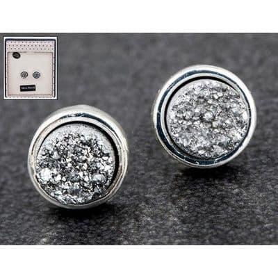 Equilibrium Druzy Crystal Round Earrings Silver
