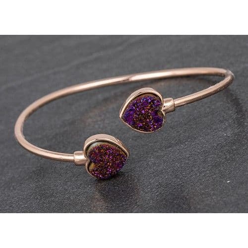 Equilibrium Heart Druzy Rose Gold Plated Bangle Gift Boxed Purple