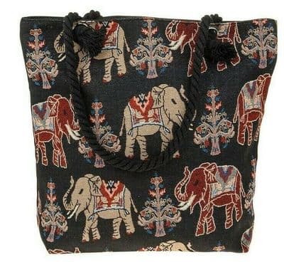Equilibrium Large Tapestry Elephants Tote Bag Cotton Shopping Holdall