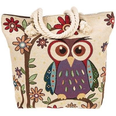 Equilibrium Large Tapestry Owl Tote Bag Cotton Shopper Holdall
