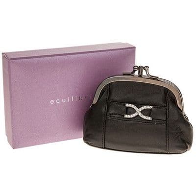 Equilibrium Leather Black Diamante Purse in Presentation Gift Box