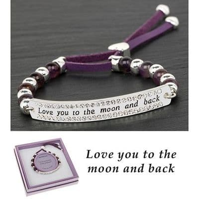 Equilibrium Love You Friendship Style Bracelet Leather, Amethyst, Silver Plated