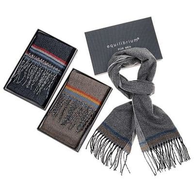 Equilibrium Men's 3 Stripes Scarf with Tassels – Grey