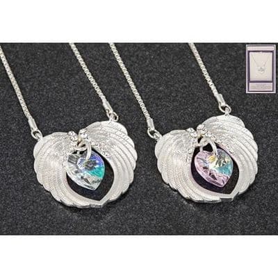 Equilibrium Pave Guardian Angel Wings and Crystal Necklace Clear