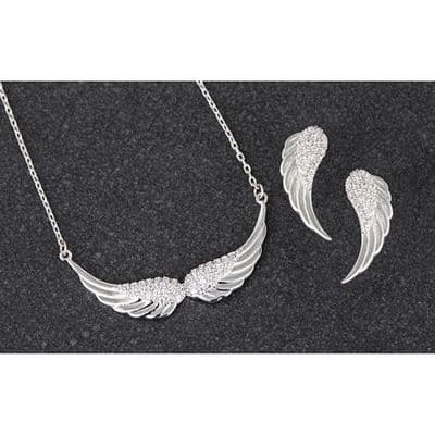 Equilibrium Pave Guardian Angel Wings Necklace & Earrings Gift Set