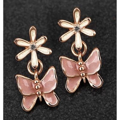Equilibrium Rose Gold Plated Stud Earthy Tones Butterfly Flower Earring