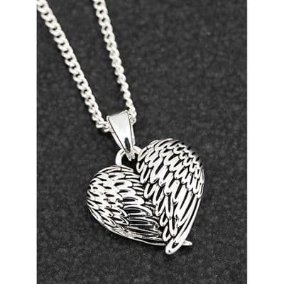 Equilibrium Silver Plated Angel Wings SOLID Heart Necklace Pendant