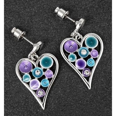 Equilibrium Silver Plated Jewel Tones Swirly Heart Earrings