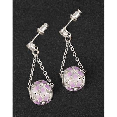 Equilibrium Silver Plated Lilac Flower Ball Dangly Earrings