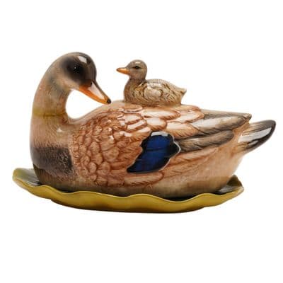 Glazed Mallard Duck and Duckling Butter Dish 3D Ceramic