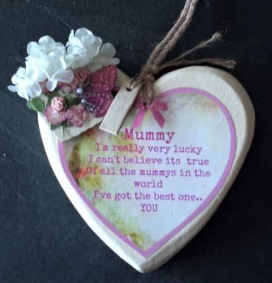 Hand Made Original Heart Hanger with Floral Embellishments - Mummy