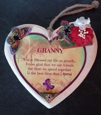 Hand Made Original Heart Hanger with Sentiment and Embellishments - Granny