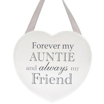 Leonardo Collection White Hanging Heart Sentiment Shabby Chic Plaque - Auntie
