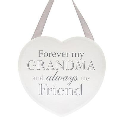 Leonardo Collection White Hanging Heart Sentiment Shabby Chic Plaque - Grandma
