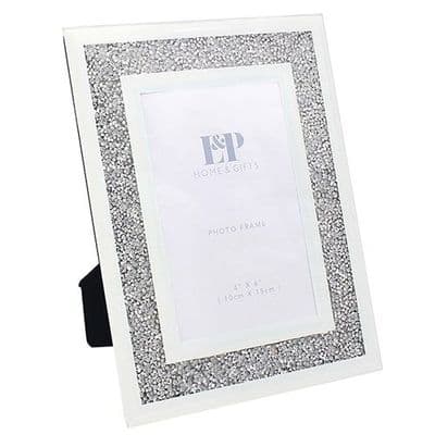 Lesser & Pavey White Mirrored Photo frame with Crystal Inlay 4x6cm
