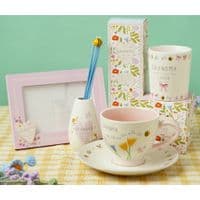 Love Life Ceramic Floral Cup & Saucer, Boxed - Grandma