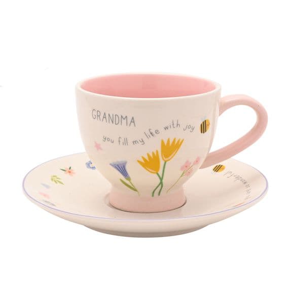 Love Life Ceramic Floral Cup & Saucer, Boxed - Grandma