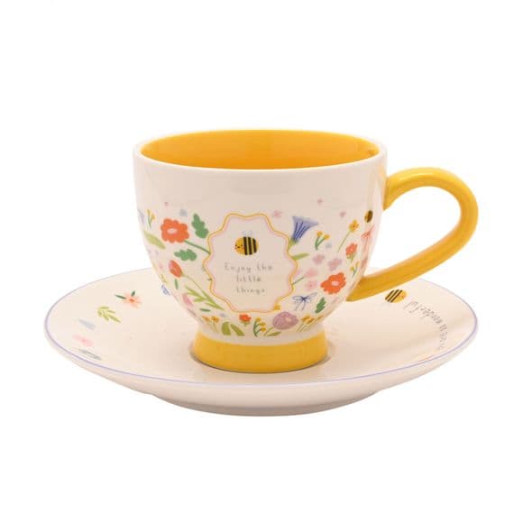 Love Life Ceramic Floral Cup & Saucer, Boxed - Little Things