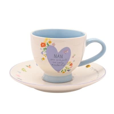 Love Life Ceramic Floral Cup & Saucer, Boxed - Nan