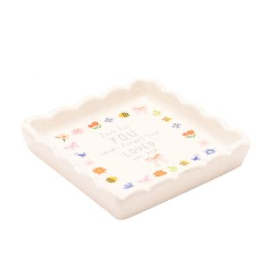 Love Life Scallop  Floral Ceramic Trinket Tray - Love