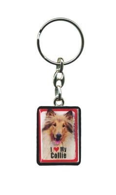 Metal Dog Keyring - I LOVE MY Collie (Rough)